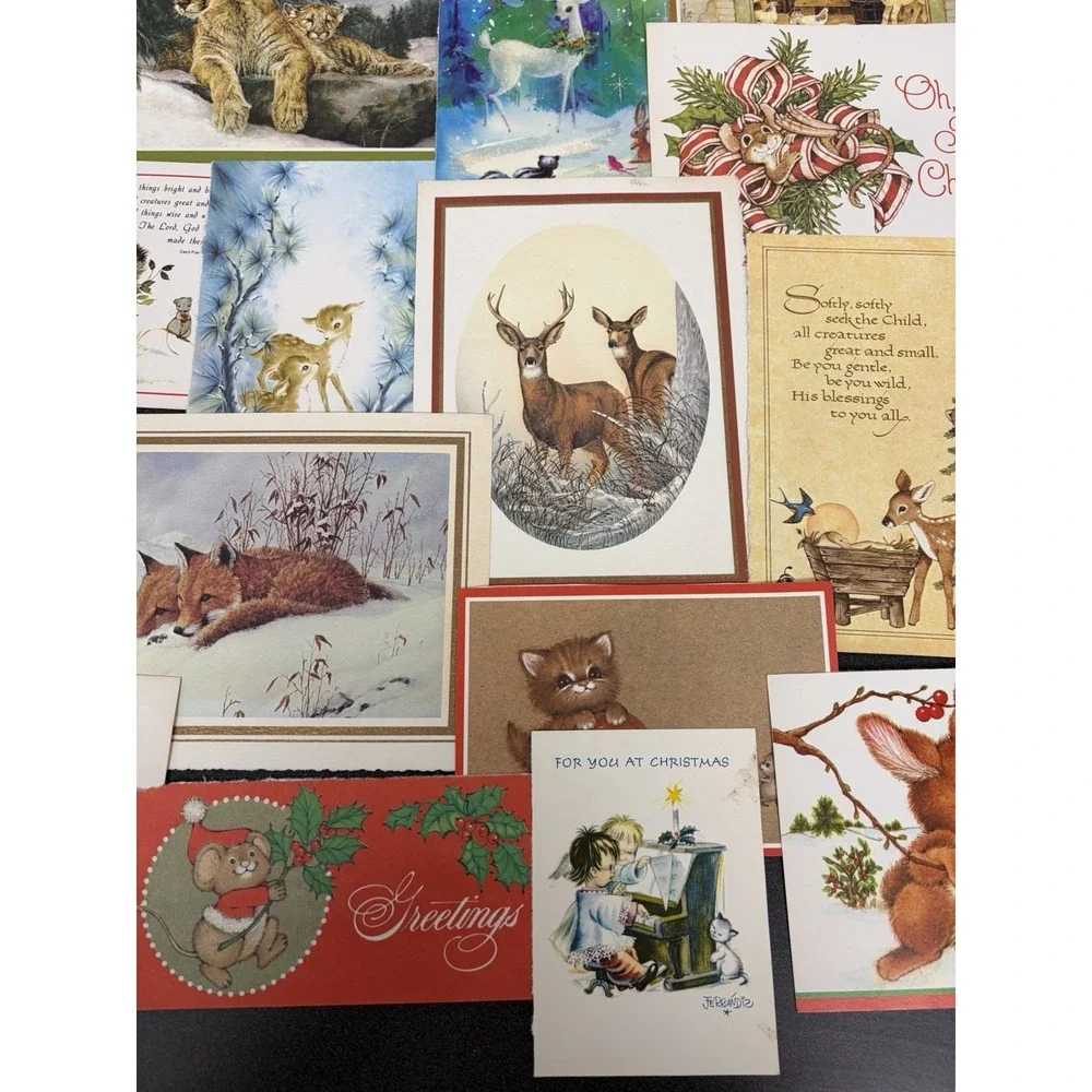 Vintage Animal Christmas Cards Fronts ONLY  Scrapbooking Crafts Decoupage 50+